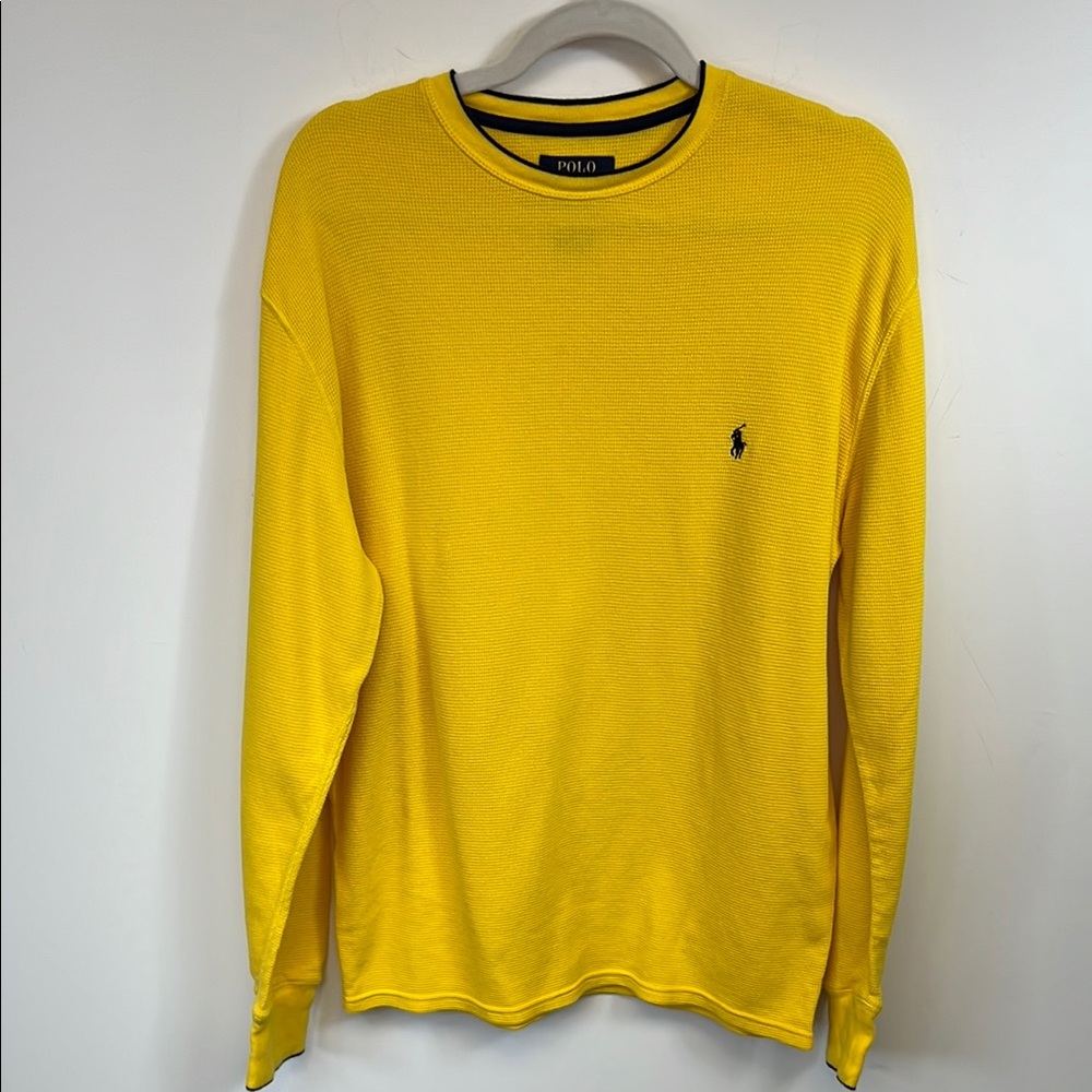 Polo Ralph Lauren Yellow and Navy Long Sleeve Men's Pullover Sweater Size L